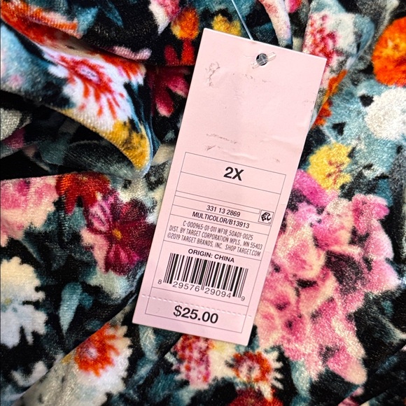 WILD FABLE floral velvet long-sleeve ruched bodycon dress 2X NWT - Picture 7 of 7